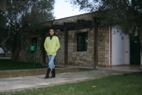 Laila in front of our stone wall hotel room