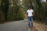 Sandy in the Italian autumn forest before departure